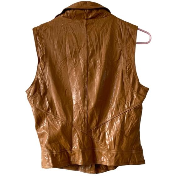 Ci Sono by Cavalini Faux Leather Moto Vest | Tan | Size Small - Picture 3 of 4